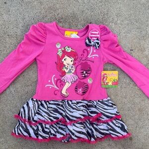 2013 4T Strawberry Shortcake Pink Long Sleeve Ruffle Tunic Length Top NWT